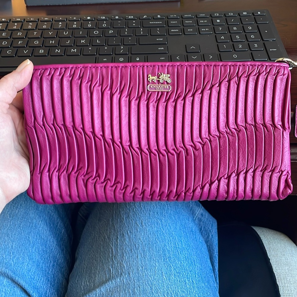Coach Madison Gathered Leather Zip Clutch